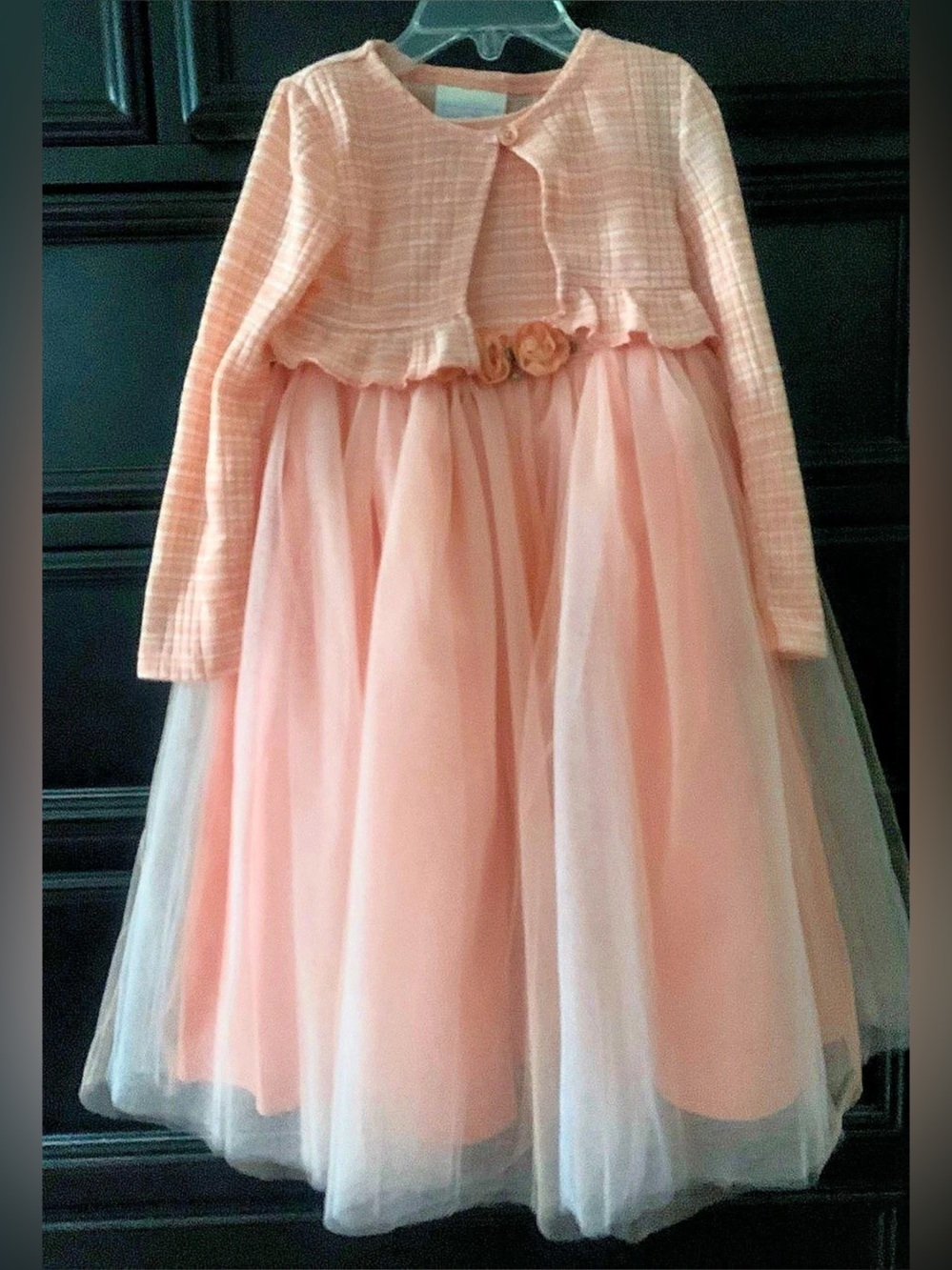 Marmallata Girls Peach Plaid Tulle Formal Dress and Cropped Jacket